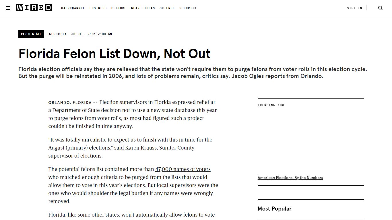 Florida Felon List Down, Not Out | WIRED